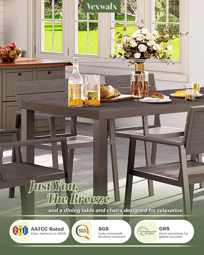 5-Piece Outdoor Dining Set, Aluminum Dining Table Set for 4, Patio Table and Chairs Set with Umbrella Hole, All Weather HDPS Outdoor Table and Chairs for 4 (Charcoal)