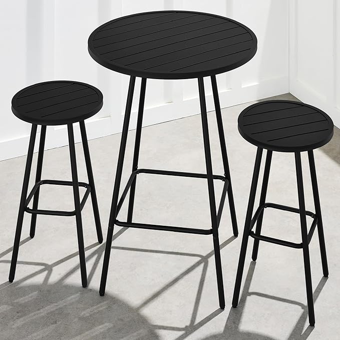 Best Choice Products 3-Piece Patio Dining Set, Bar Height, Outdoor Bistro Set, Outdoor Round Bar Table w/ 2 Bar Stools, Steel - Black