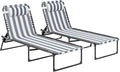 Outsunny Folding Chaise Lounge Chair Set of 2, Patio Sun Tanning Chair, Outdoor Chaise Lounger with 4-Position Reclining Back, Breathable Mesh Seat for Beach, Poolside, Yard, Blue and White