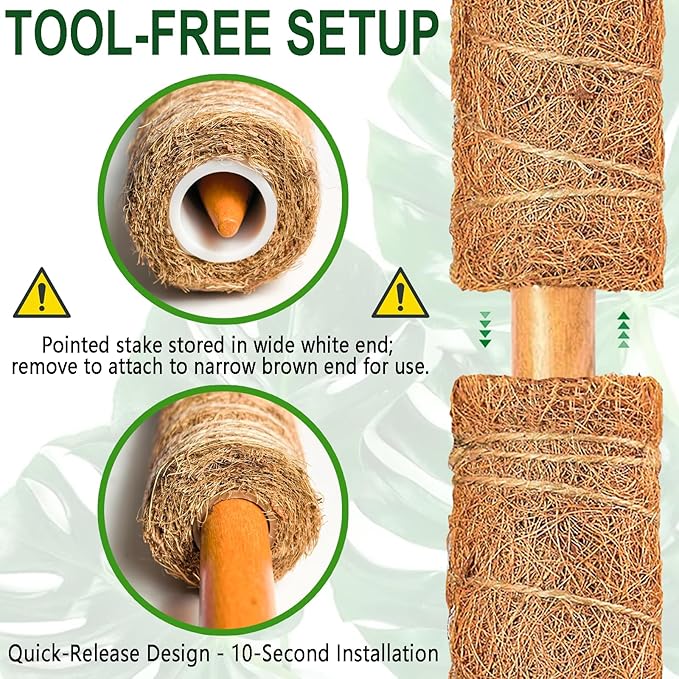 Soupiar 2 Pack 22 Inch Stackable Moss Pole - Thick & Sturdy Natural Coir Totem Plant Support & Garden Stakes for Monstera & Pothos, Indoor Climbing Vining Houseplants, 38”H Max