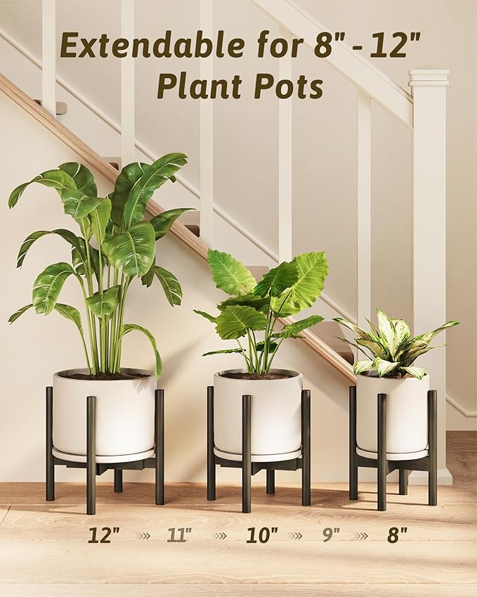 Adjustable Plant Stand Indoor, Bamboo Plant Stand Fits 8 9 10 11 12 Inches, Small Corner Planter Holder for Indoor Plants, Single Floor Plant Stands for Living Room Balcony, Tea Brown Tall