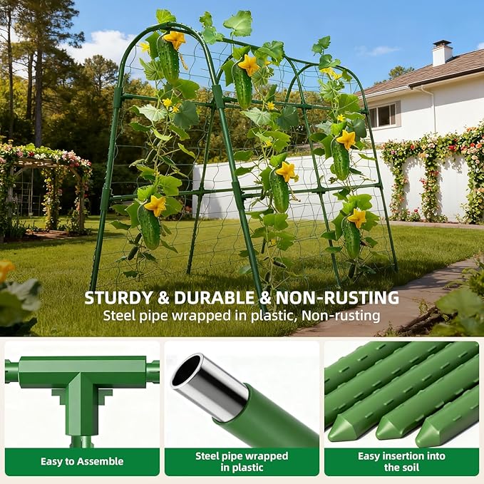 Cucumber Trellis for Raised Bed, U-Shape Garden Arch Metal Support for Climbing Plants, Metal Arch Plant Support Vegetables Trellis, Plant Support for Vine (Green, 31.5 * 30 * 47inch(L*W*H))