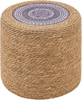 Wimarsbon Round Pouf Ottomans, Handwoven Natural Water Hyacinth Seagrass Pouffe,Outdoor Rattan Stool Accent Seat, Bohemian Coastal Home Decor (18inch Natural Cattail-Boho 2)