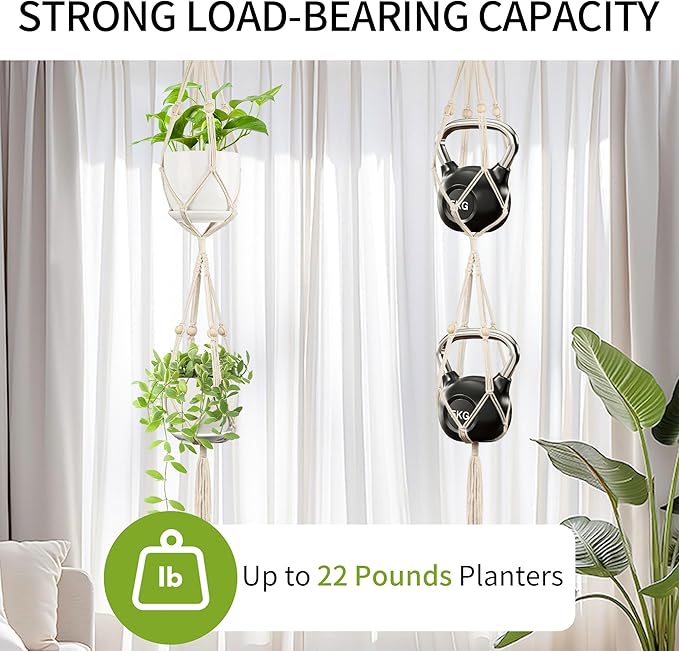 Macrame Plant Hanger - Fits 4 to 8 inches Pots for Indoor Outdoor, 49"/72" 2 Sizes Set, Ivory (POTS NOT Included)