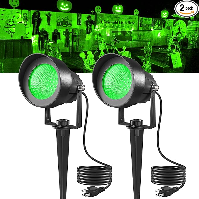 T-SUN Green Spotlight Outdoor, Waterproof LED Landscape Lighting with US Plug, Easy Install 270° Adjustable Outdoor Spot Lights for Garden Tree Yard Decor, 2 Pack