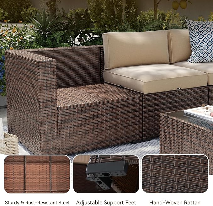 Aoxun Patio Furniture Sets, 15-Piece Outdoor Patio Furniture with 44'' Propane Gas Firepit Table, Wicker Outdoor Conversation Set Sectional Sofa for Backyard, Poolside, Garden