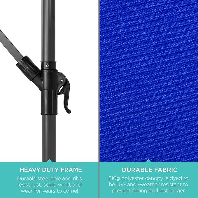 Best Choice Products 10ft Solar LED Offset Cantilever Hanging Market Patio Umbrella, 8 Sturdy Ribs, Easy Adjustment - Resort Blue