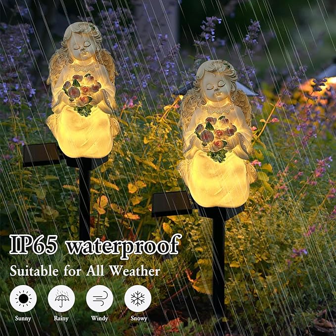Solar Garden Angel Lights, Waterproof Outdoor Garden Angels Statue Decorations Solar Lights for Cemetery Gravesite Grave Outside Yard Patio Lawn Porch (Flower)