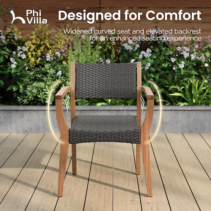 PHI VILLA 7 Pieces Acacia Wood Outdoor Dining Set for 6, Expandable Teak Wooden Table & Chairs, Large Farmhouse Furniture Set for Patio, Deck, Yard, Porch