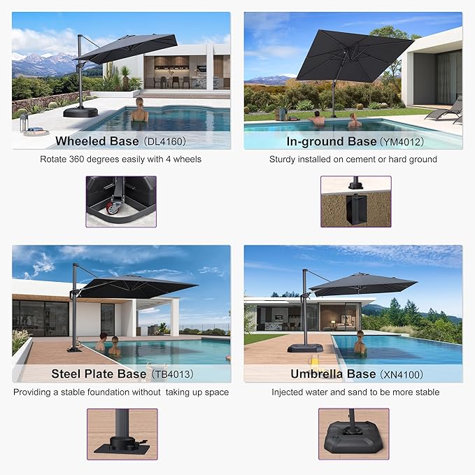 PURPLE LEAF 8' X 8' Patio Umbrella for Pool 7' High Offset Outdoor Cantilever Umbrella Swimming Pool Umbrella with 360°Rotation for Poolside Grey