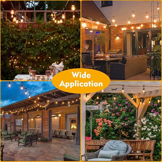 64 Pack S14 LED Bulbs for Outdoor String Lights, Shatterproof Replacement Edison Bulbs for Patio String Lights Outdoor Waterproof, Warm White 2200K, Dimmable, E26 Standard Base