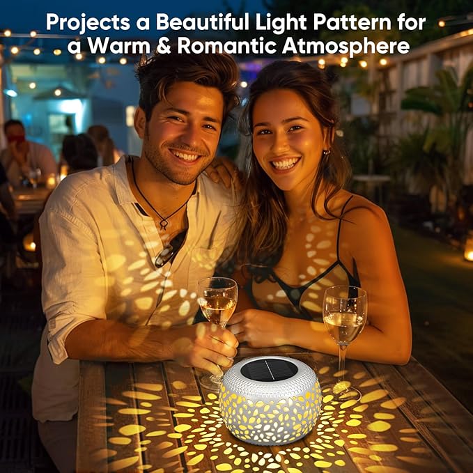 Solar Lanterns Outdoor Waterproof: 4 Pack White Hollow Out Metal Solar Lights - 2 Lighting Colors Outside Patio Garden Yard Porch Indoor Tabletop Decorations - Unique Gifts for Women Mom Wife