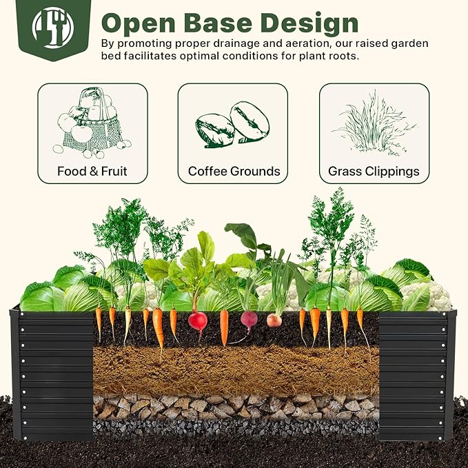 DTIG Galvanized Raised Garden Bed for Vegetables Flowers Herbs, Tall Metal Raised Garden Bed Kit with Garden Tools, Gloves, Plant Labels, Black 6×3×2FT