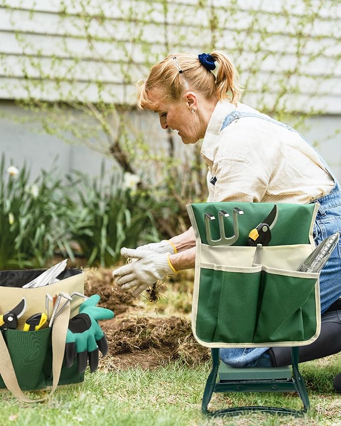 Garden Kneeler and Seat Heavy Duty, Upgraded Widened and Thickened Gardening Stools for Seniors, Foldable Gardening Bench Ergonomic Design, Effective Relief of Knee and Back Pain, Gift for Gardeners