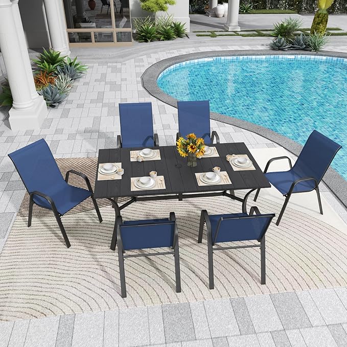 Patio Chairs Set of 8, Stackable Outdoor Dining Chairs for All Weather Textilene Fabric & Metal Frame, Outdoor Chairs Set for Backyard Deck Garden