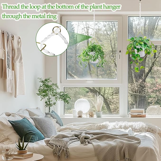 Hanging Planters for Indoor Plants, 2 Set Self Watering Hanging Flower Pots, Modern Hanging Plant Baskets with Metal Plant Holder & 6.5 Inch Plastic Pots for Garden Home Decor (Gold Frame White Pot)