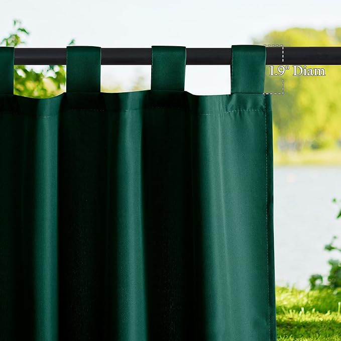 NICETOWN 2 Panels Outdoor Waterproof Curtains with Tab Top, Thermal Insulated Inside Outside Vertical Drapes Privacy Protected for Valley/Yard/Cabana (W55 x L108, Dark Green)
