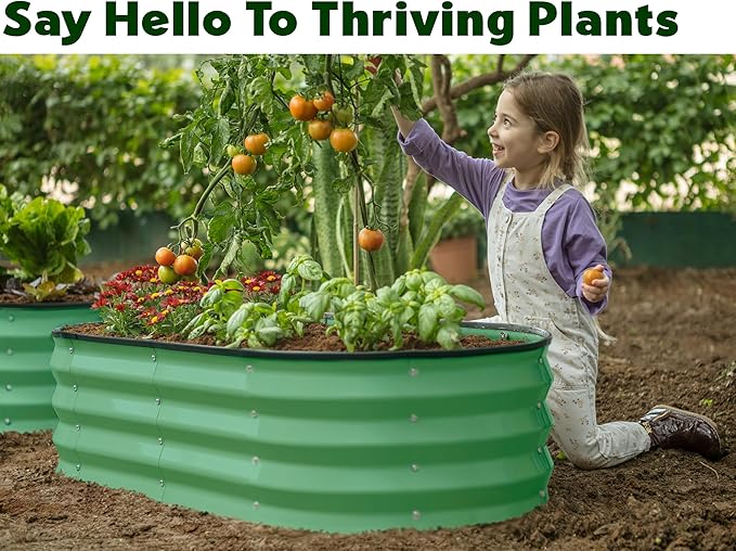 Plant & Plot Galvanized Raised Garden Beds Outdoor // 4×2×1 ft Planter Raised Beds for Gardening, Vegetables, Flowers (Light Green) // Large Metal Garden Box