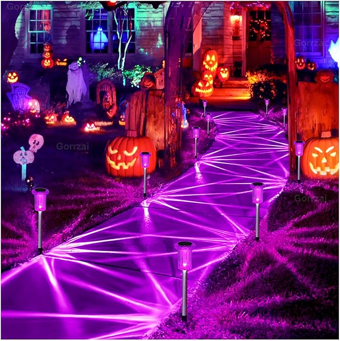 Christmas Solar Lights Outdoor 10 Pack Solar Pathway Lights Outdoor Halloween Decorations Waterproof Yard Lighting for Driveway Garden Walkway Path Landscape Lawn