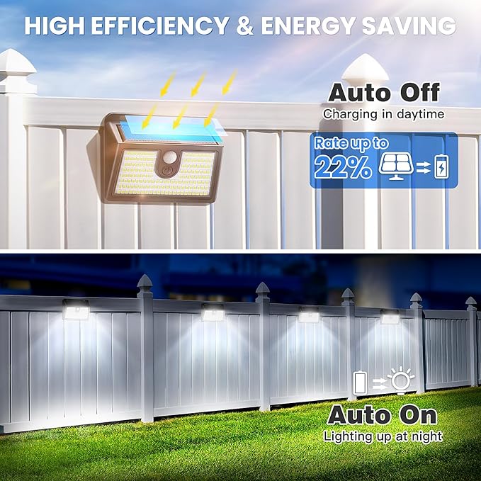 [6 Packs] Solar Motion Sensor Outdoor Lights, Super Bright Solar Lights Outdoor Waterproof, 3 Lighting Modes Security Wall Light for Outside Walking Dog Fence Backyard Deck Garden Door Step Garage