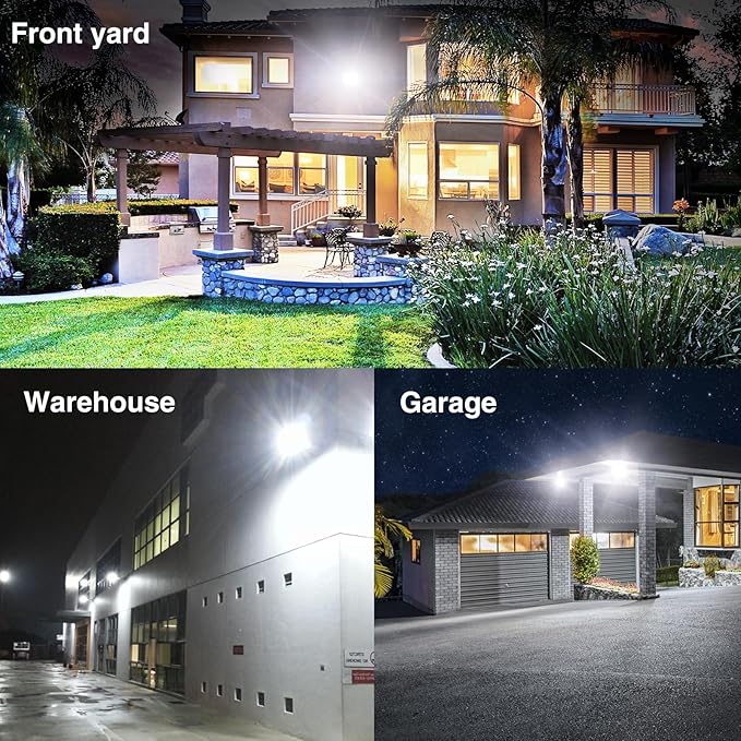 Onforu 40W Flood Lights Outdoor,4000lm Bright LED Work Light with Plug, 6500K Daylight White LED Flood Lighting, IP66 Waterproof Security Yard Lights for Garage Stadium 2 Pack