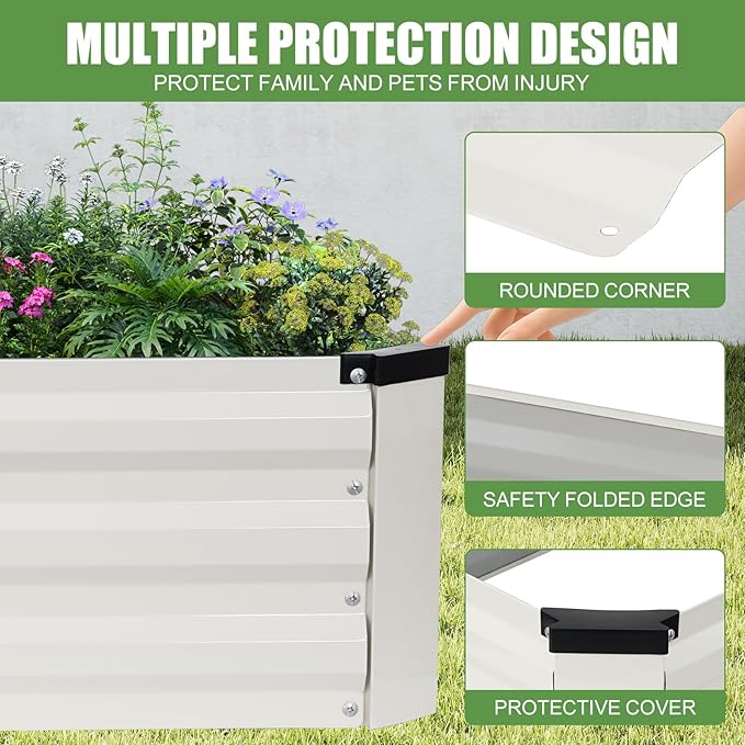Galvanized Raised Garden Bed Outdoor | Metal Raised Garden Bed for Gardening 2Pack | Large Planter Box for Vegetables Flowers Fruits | Easy Assembly & Safety Design Flower Beds 12x2x1ft White