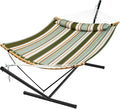 SUPERJARE Hammock with Stand, 2 Person Heavy Duty Hammock with Padded Cotton, Detachable Pillow & Strong Curved-Bar & Portable Carrying Bag, Perfect for Outdoor & Indoor, Retro Green