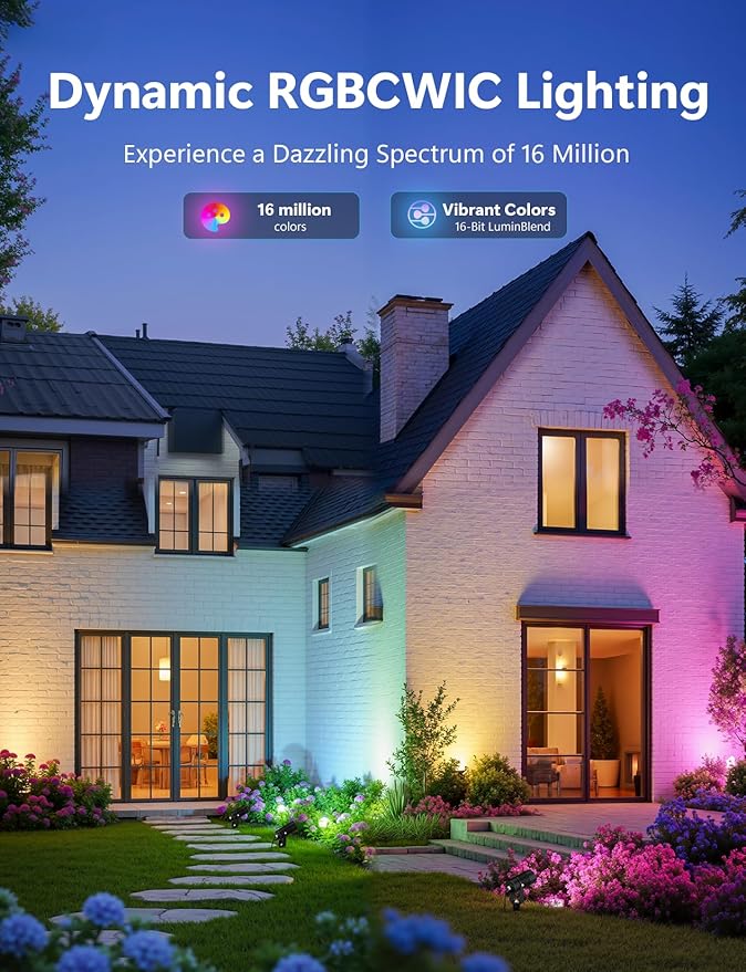 Smart Landscape Lights, APP Controlled RGBCW Color Changing Spot Lights, IP65 Waterproof 24V Low Voltage Outdoor Spotlights for Garden Yard Pathway Holiday Decor