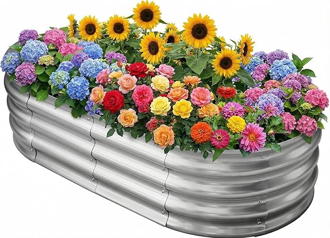 Galvanized Raised Garden Bed for Outdoor: 4x2x1ft Durable Metal Vegetable Plant Container Kit - Oval Planter Box for Gardening Flower Trough