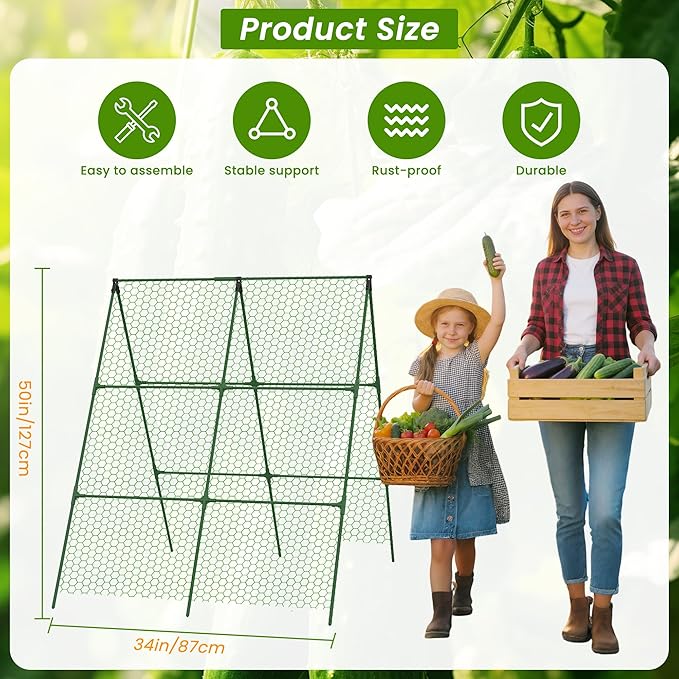 Cucumber Trellis, 35" X 50" A-Frame Garden Trellis for Climbing Plants Outdoor, Foldable Trellis Cucumber for Raised Bed Vegetable/Tomato/Flowers/Pea