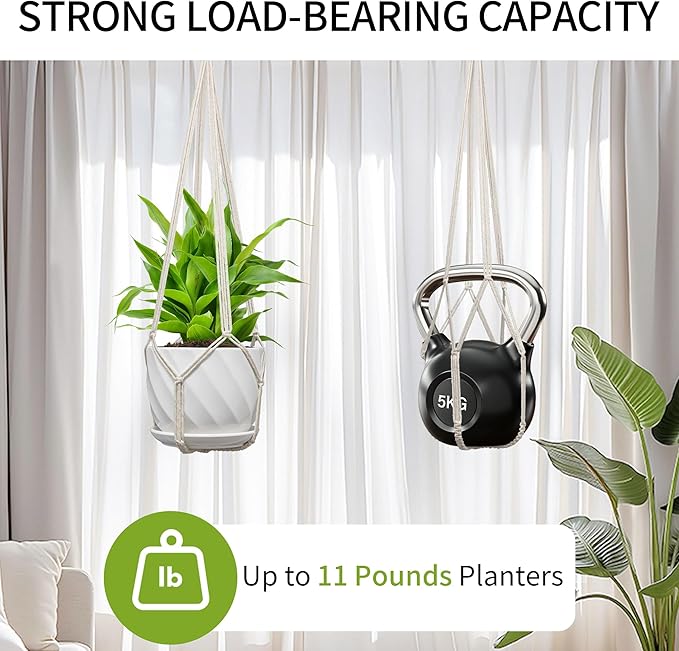Macrame Plant Hanger, Fits 4-13 Inch Pots, Boho Hanging Plant Holder for Indoor Outdoor, 35 Inch, Set of 2, White (No Flowerpot)