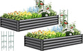 Quictent Galvanized Raised Garden Bed Metal Planter Box Bottomless for Backyard Outdoor, 4x3x1 Ft 2PCS, Dark Grey