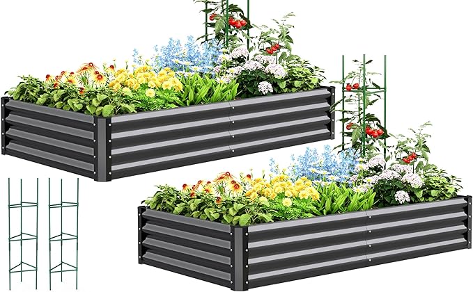Quictent Galvanized Raised Garden Bed Metal Planter Box Bottomless for Backyard Outdoor, 4x3x1 Ft 2PCS, Dark Grey