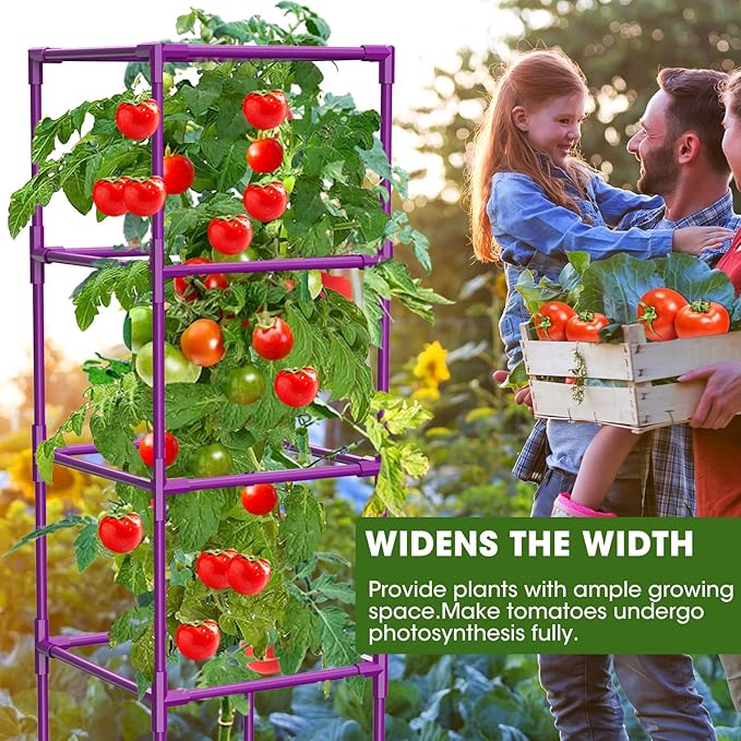 3 Pack Tomato Cages, Square Tomato Plant Stakes Support Cages Trellis for Garden Climbing Vegetables Flowers Fruits,Extra Bold,Purple