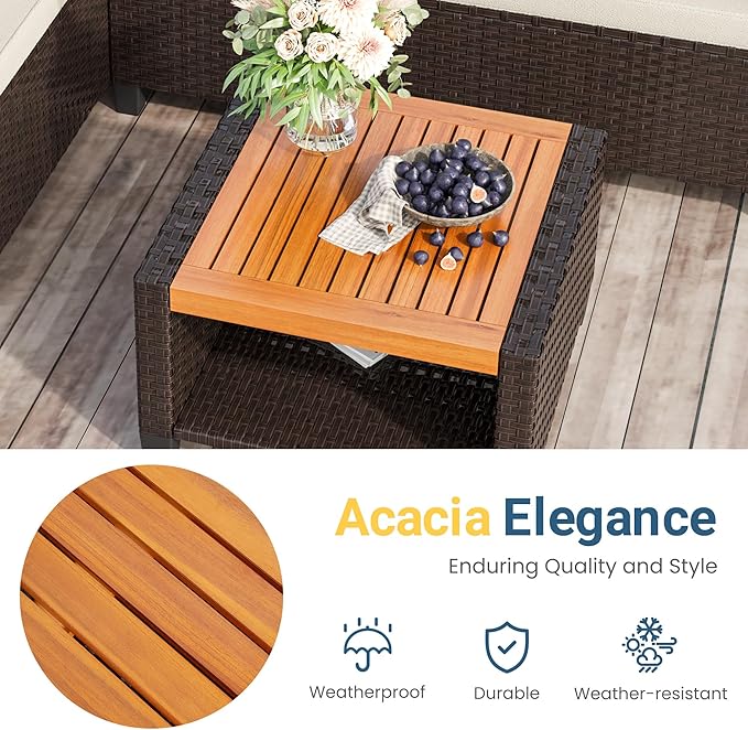 Wisteria Lane Small Patio Furniture Set, All-Weather Wicker Outdoor Sectional with Cushions, L Shape Outdoor Couch with Storage Table, 3 Piece PE Rattan Patio Furniture for Balcony, Beige