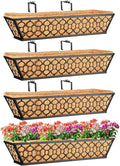 Riare 4 Pack 23 Inch Window Boxes Planters with Coco Liner, Metal Deck Railing Planter Boxes, Balcony Planters Railing Hanging, Horse Trough Window Flower Planter Boxes for Outdoor Porch Fence Patio