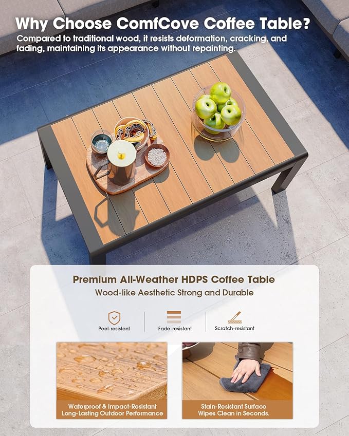 Aluminum Outdoor Patio Furniture Set 6 Seats, Outdoor Sectional Corner Sofa with Thick Waterproof Cushions & Coffee Table, Patio Conversation Sets for Backyard, Porch, Balcony, Deck, Gray