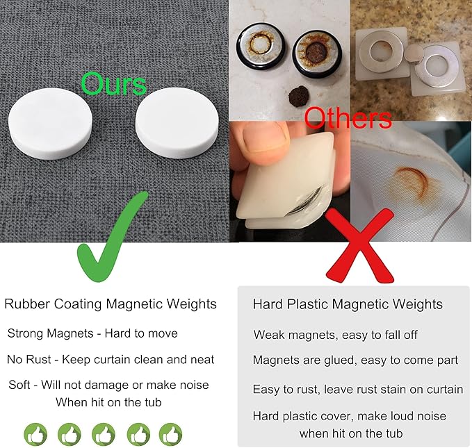 Magnetic Shower Curtain Weights, Rubber Covered Heavy Duty Weights, Prevent Curtain Liner from Blowing Around, Work for Drapery, Tablecloth, Flag, Outdoor Curtain 5 Pairs(Pack of 10)