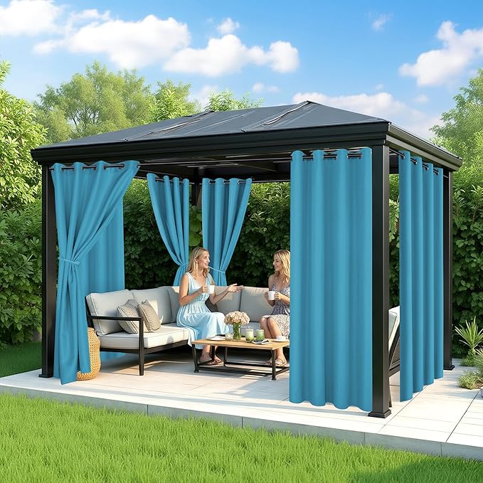Patio Curtains Outdoor Waterproof - 6 Panels Privacy Weatherproof Outside Curtains with Grommets for Pergola, Gazebo, Porch, Cabana, Balcony, 54 x 95 Inch, Teal