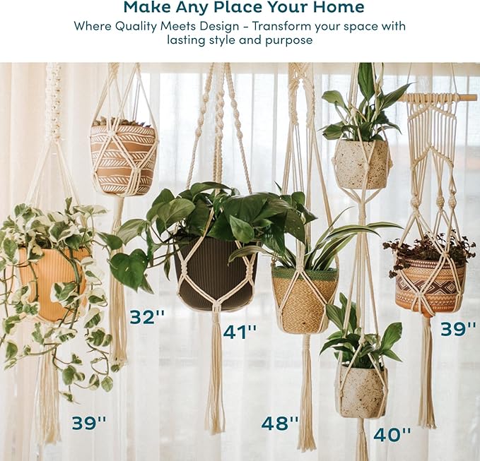Nook Theory 6-Pack Macrame Plant Hangers with 12 Hooks - Hanging Planters for Indoor Plants, Boho Macrame Hangers Indoor Outdoor, Decorative Plant Hanger Indoor (Black)