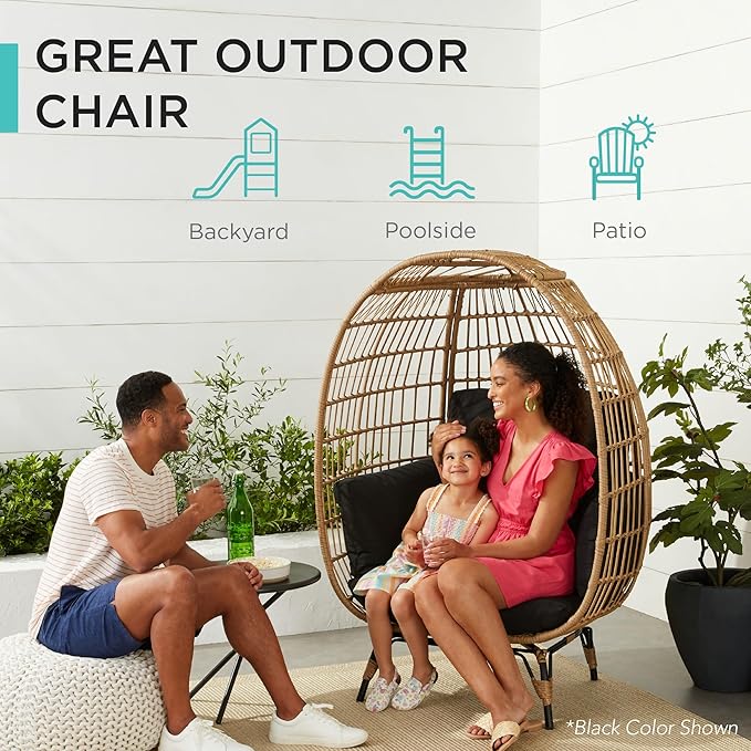 Best Choice Products Wicker Egg Chair, Oversized Indoor Outdoor Lounger for Patio, Backyard, Living Room w/ 4 Cushions, Steel Frame, 440lb Capacity - Sage