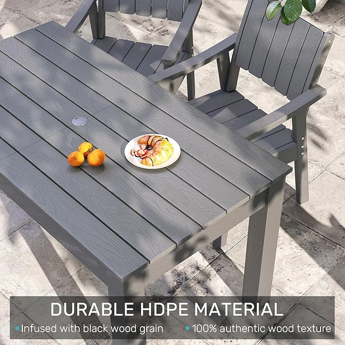ZHUSI Patio Table and Chairs Set, Outdoor Table and Chairs,HDPE Outdoor Dining Set with Umbrella Hole for Backyard, Poolside, Porch 6 Armchairs