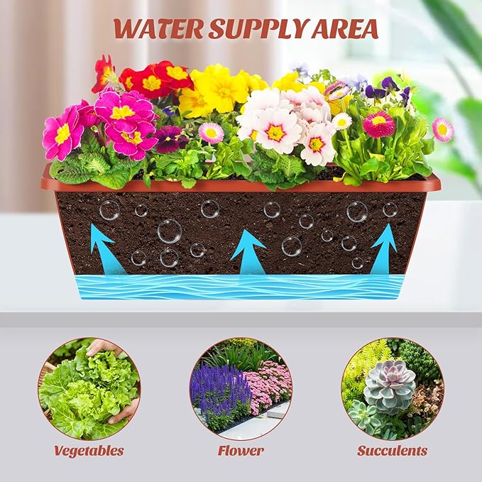 CADUKE Railing Planter Boxes Deck 2 Pack Railing Flower Box with Adjustable Bracket 17 Inch Window Boxes Rectangle Window Deck Hanging Planters Boxes for Outdoor Patio, Red