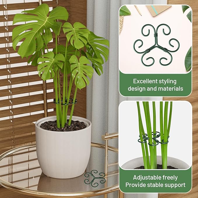 4PCS Green Iron Monstera Support, Uniquely Designed Plant Support Stakes for Indoor Plants, Stable Plant Stakes and Supports, Turtle Shell Bamboo Clamp Set for Thriving Growth
