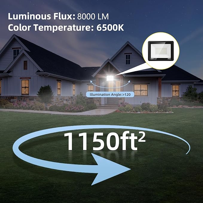 50W Flood Lights Outdoor,8000LM Bright LED Work Light,IP66 Waterproof Outside Lights for Yard with Switch and 6.5FT Plug,6500K Daylight White Portable Outdoor Yard Light for Garage,Garden,Stadium