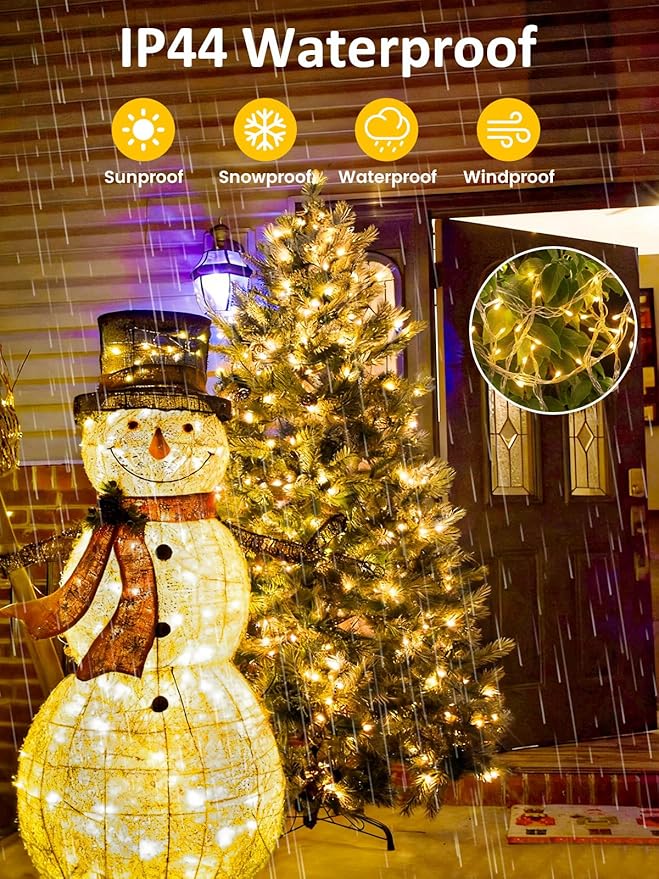 Smart String Lights With Voice Control Indoor Outdoor, Clear Wire 66Ft 200 LED Christmas Lights, Dimmable 12Modes Twinkle Fairy String Light Waterproof for Xmas Tree Wedding Party Bedroom (Warm White)