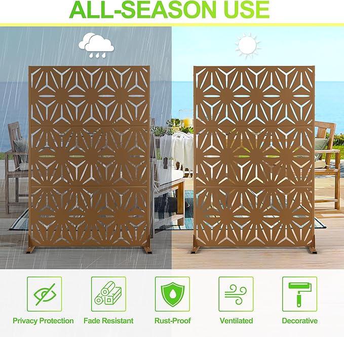 Outdoor Privacy Screen,72" H×47" W Metal Privacy Screen, Freestanding Privacy Fence Panels for Patio