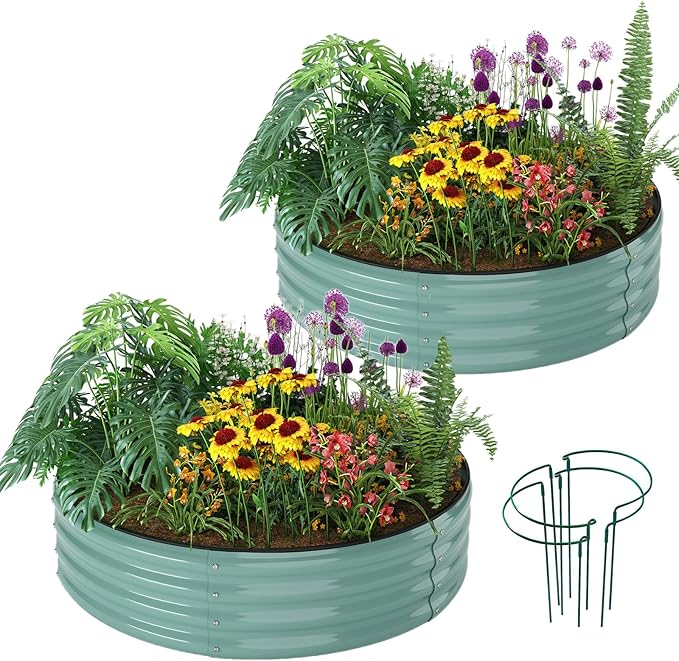 Galvanized Metal Planter Raised Garden Bed Kit for Gardening Outdoor Garden Box Raised Flower Bed 2PC Green 2X2X1FT