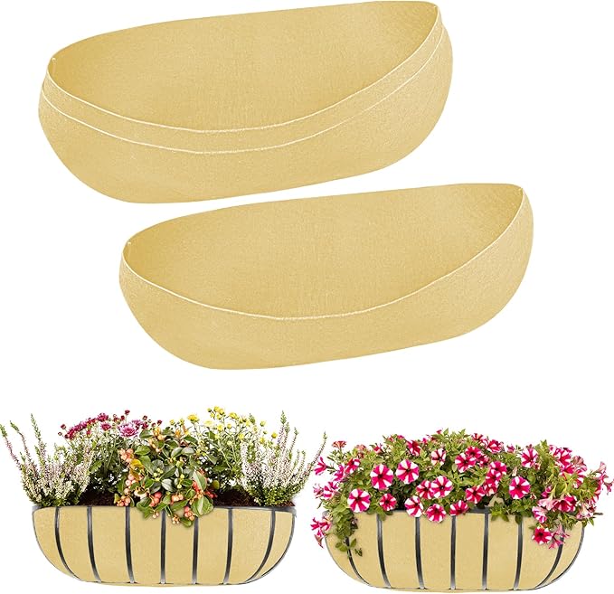 3PCS 30 Inch Planter Basket Liners Fabric Window Box Liners Felt Trough Planter Liner Replacement Beige Flower Basket Liner Non-Woven Hanging Plant Liner for Planters Garden Fence - Avoid Bird Nesting