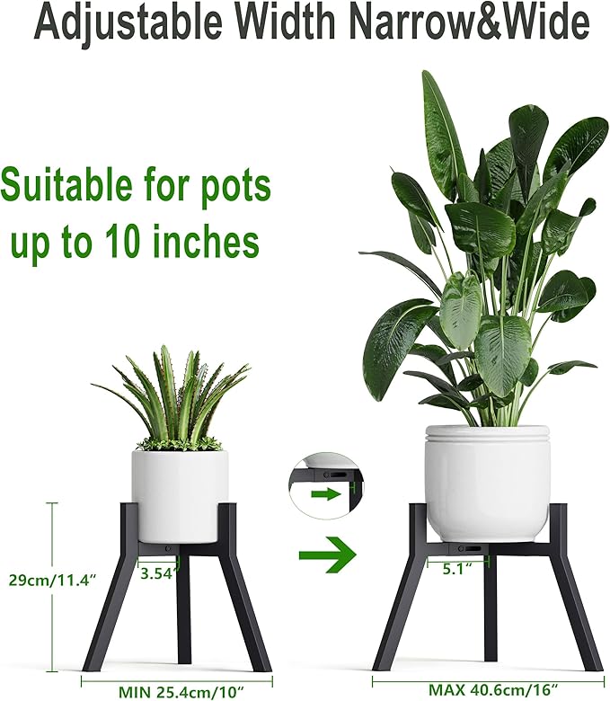 Adjustable Plant Stands Set of 2, Metal Small Plant Holder, Heavy Duty Stable Flower Holder Stand Rack for Various Pot Sizes Indoor Outdoor Corner Living Room Balcony Office Black PS-007BK-2